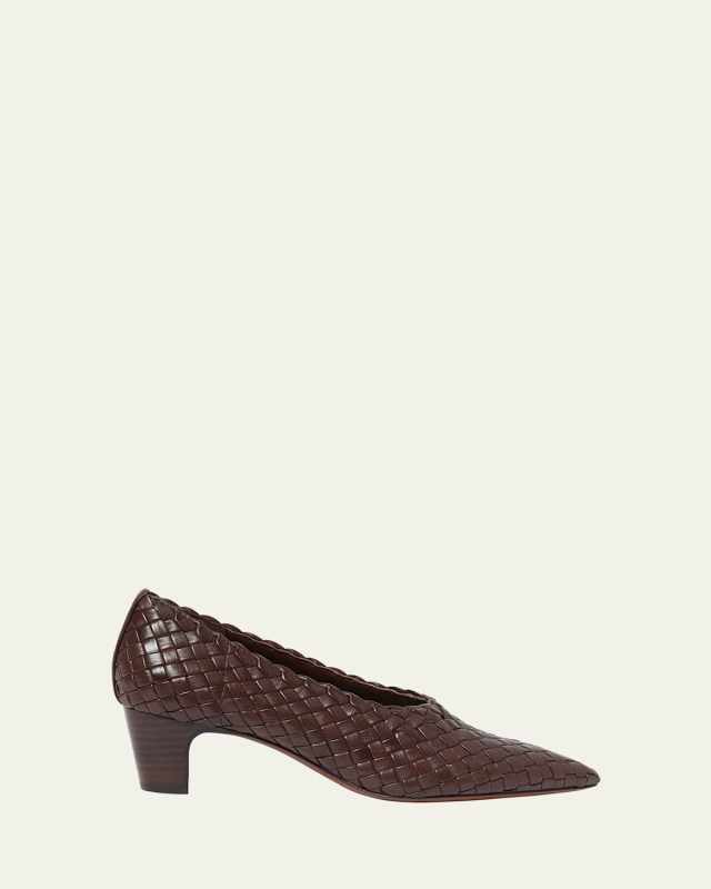 Maeve Woven Leather Kitten-Heel Pumps